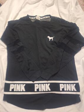 PINK Victoria's Secret Black and White Mesh Logo Tunic